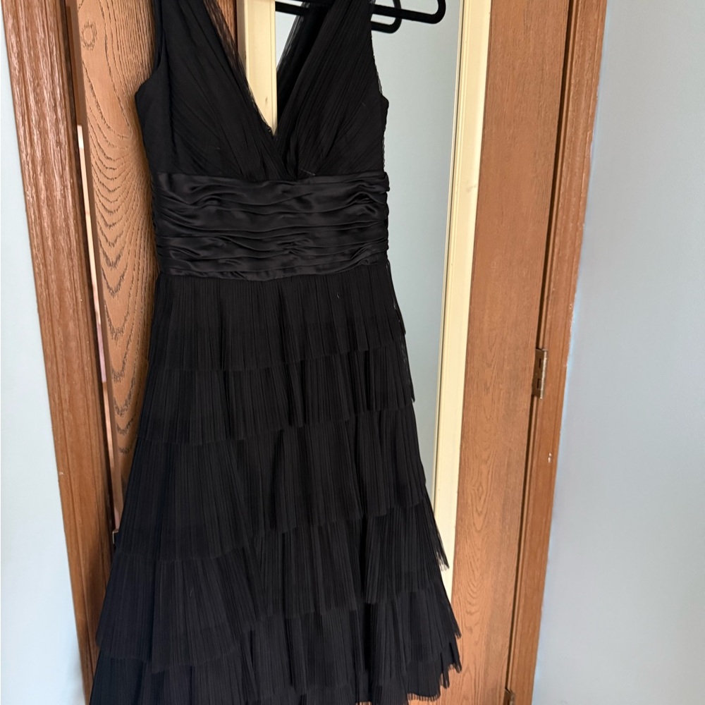 Maggy London Black Tiered Midi Dress